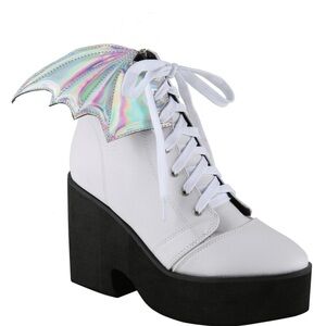 Iron fist White Platform Boots with Holographic Bat Wings